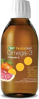 Nature's Way NutraSea Omega-3 and Vitamin D Supplement - Fish Oil with 1250mg EPA and DHA, 1000 IU Vitamin D3 – Support Healthy Heart and Brain, Help Build Strong Bones and Teeth & Help Support Immune System - Grapefruit Tangerine Flavour, 200 mL Liquid