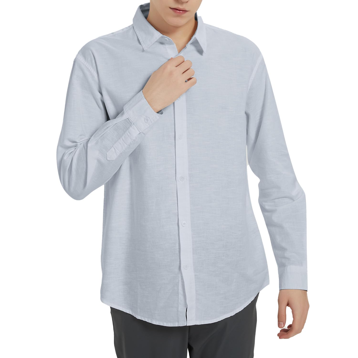 Ross&Freckle Men's Casual Button Down Long Sleeve Shirt Cotton Linen Shirts