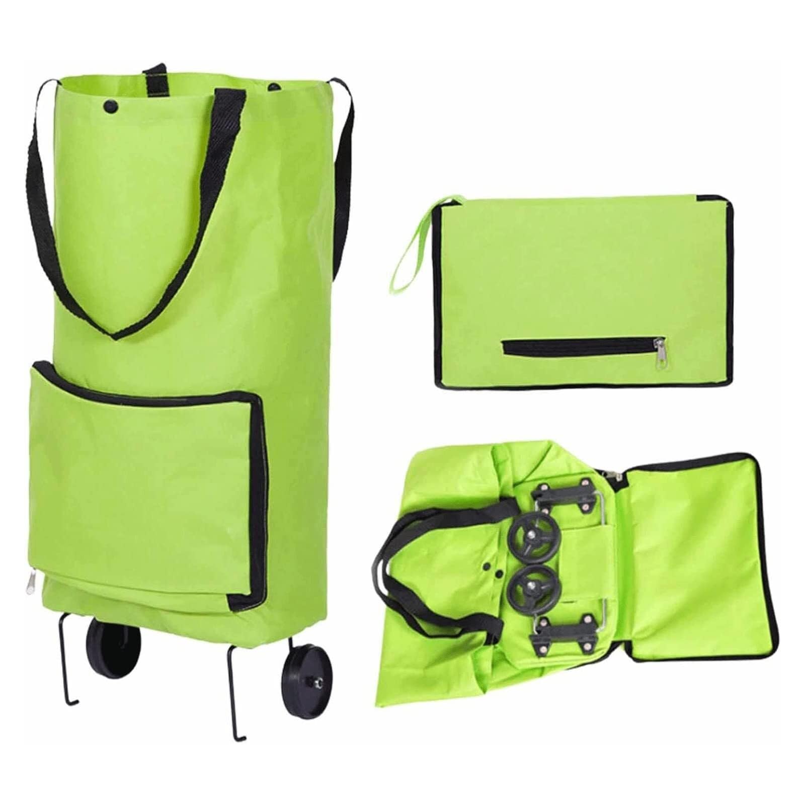 shopping trolley on wheels, 2 In 1 Shopping Bag With Wheels Portable Oxford Cloth Cart(Grün)