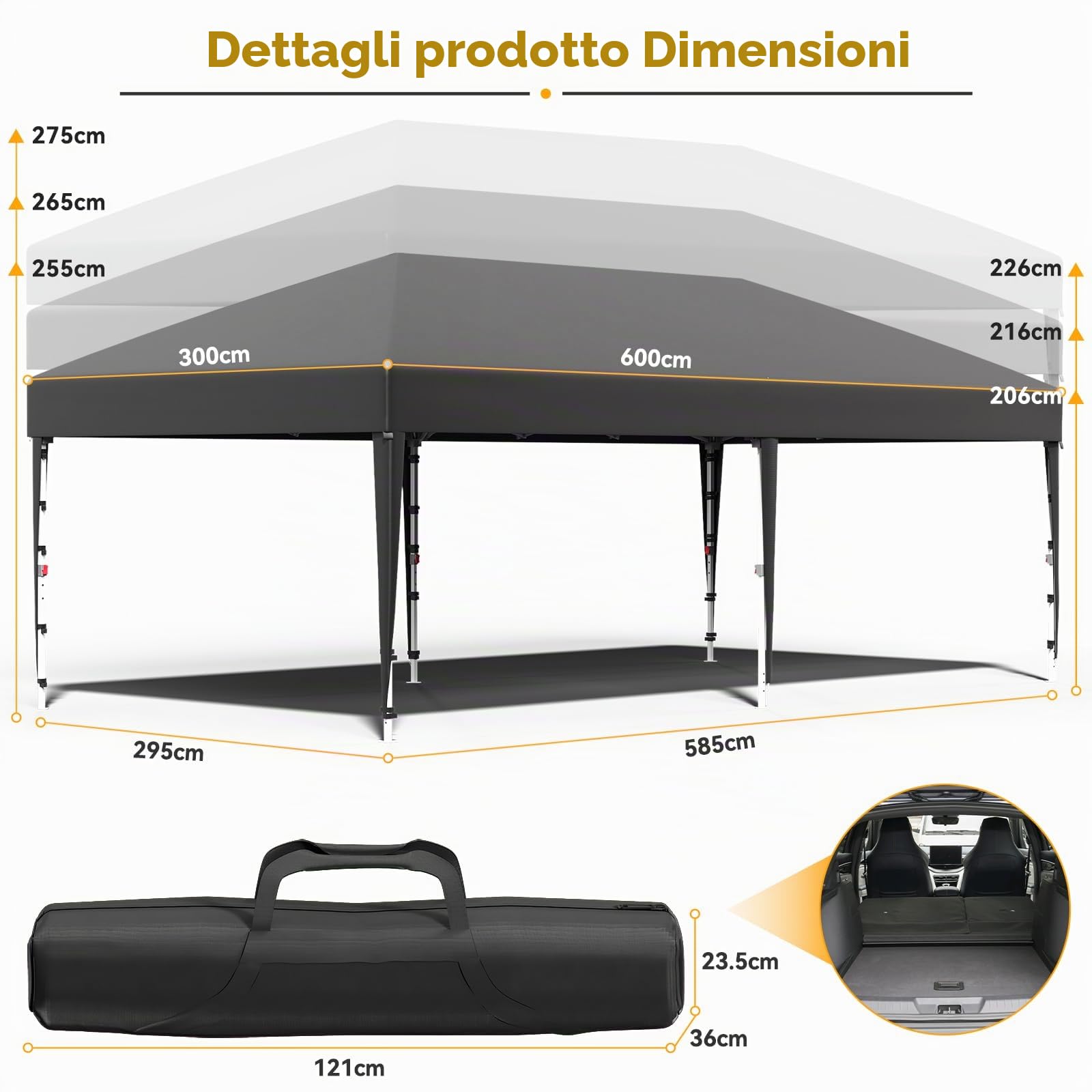 JUMMICO Gazebo 3x6 Pieghevole Impermeabile｜Zanzariera Arieggiata Anti-Insetti｜Robusto, Durevole, Impermeabile e Anti-UV｜Installazione e Rangement Rapidi｜Ideale per Cortile, Campeggio e Altro｜Grigio