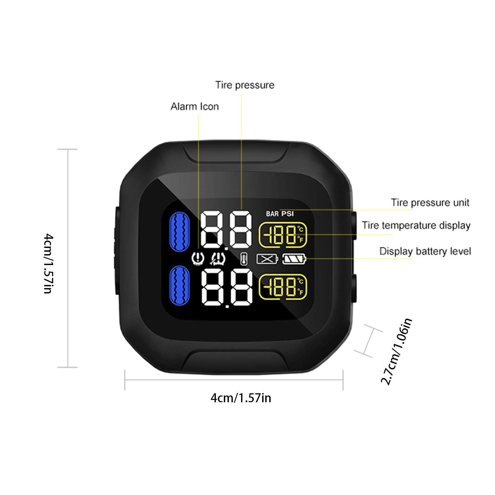 SistemaDi Monitoraggio Della Pressione Dei Pneumatici Per Moto | TPMS Solare USB Ricaricabile Da 3 V, -20 ? - +80 ? TPMS Intelligente Con Temperatura Di Lavoro Con Batteria Da 1000 MAh Per Ciclismo,