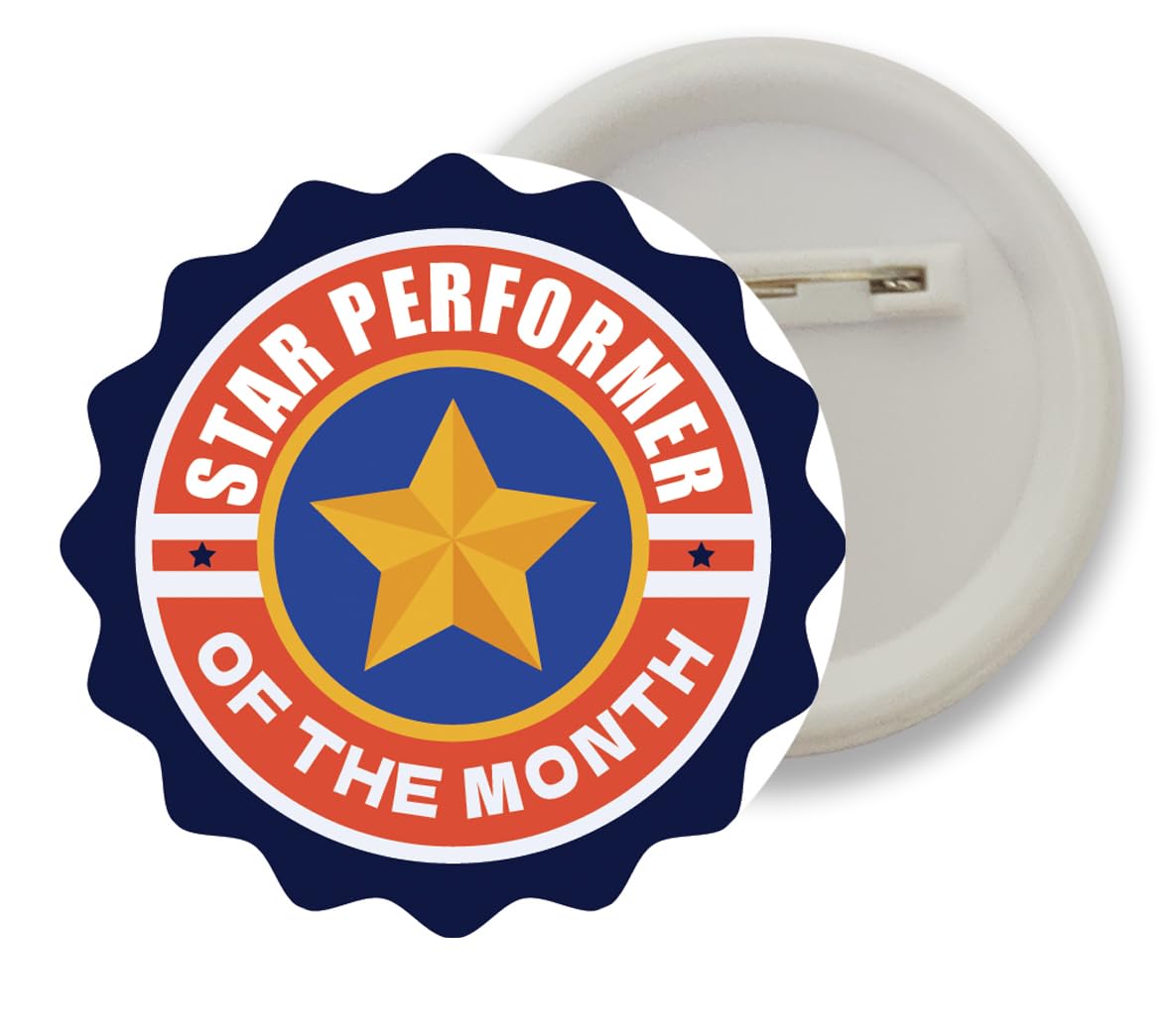 D2C Badges of Star Performer of The Month Round Shape Badge for Students Colleges Classes Office Small Business Entrepreneur batches for Bags, Backpack, Size-58mm Multicolor D5 Pack of 1