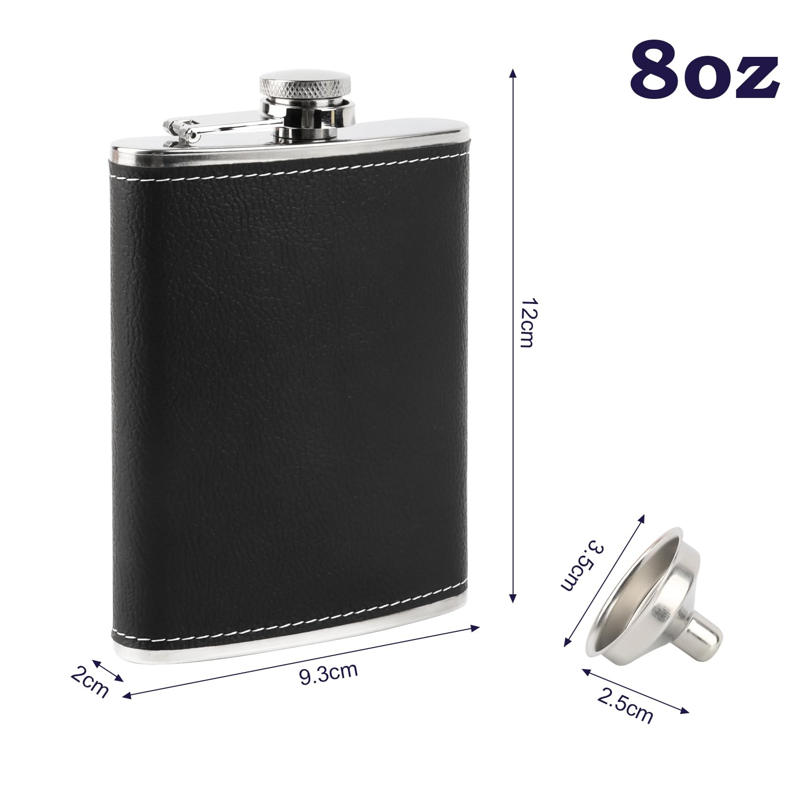 2 Fiaschetta Tascabile e 2 Imbuto, Set di Fiaschette in Acciaio Inossidabile, RISVOWO 8 oz / 227 ML Fiaschetta Whisky per Liquori, Portatile Hip Flask, per Bar, Campeggio, Picnic