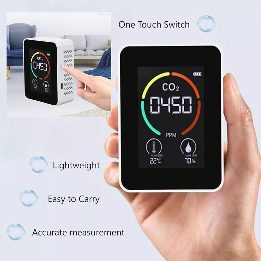 Moniteur de qualité de l'air et de l'humidité 3 en 1 400-5000 ppm Détecteur de dioxyde de carbone avec écran LCD pour maison, tente de culture, cave à vin, voiture