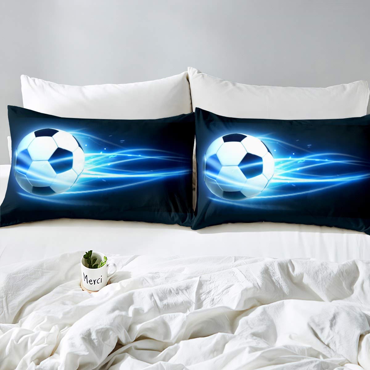 3D Voetbal Vuurwerk vlam Cool Beddengoed set Groen Blauw Zwart Wit Dekbedovertrek en Kussensloop Kids Jongen Tiener Microfiber (Stijl 4, Dubbel 200x200 cm