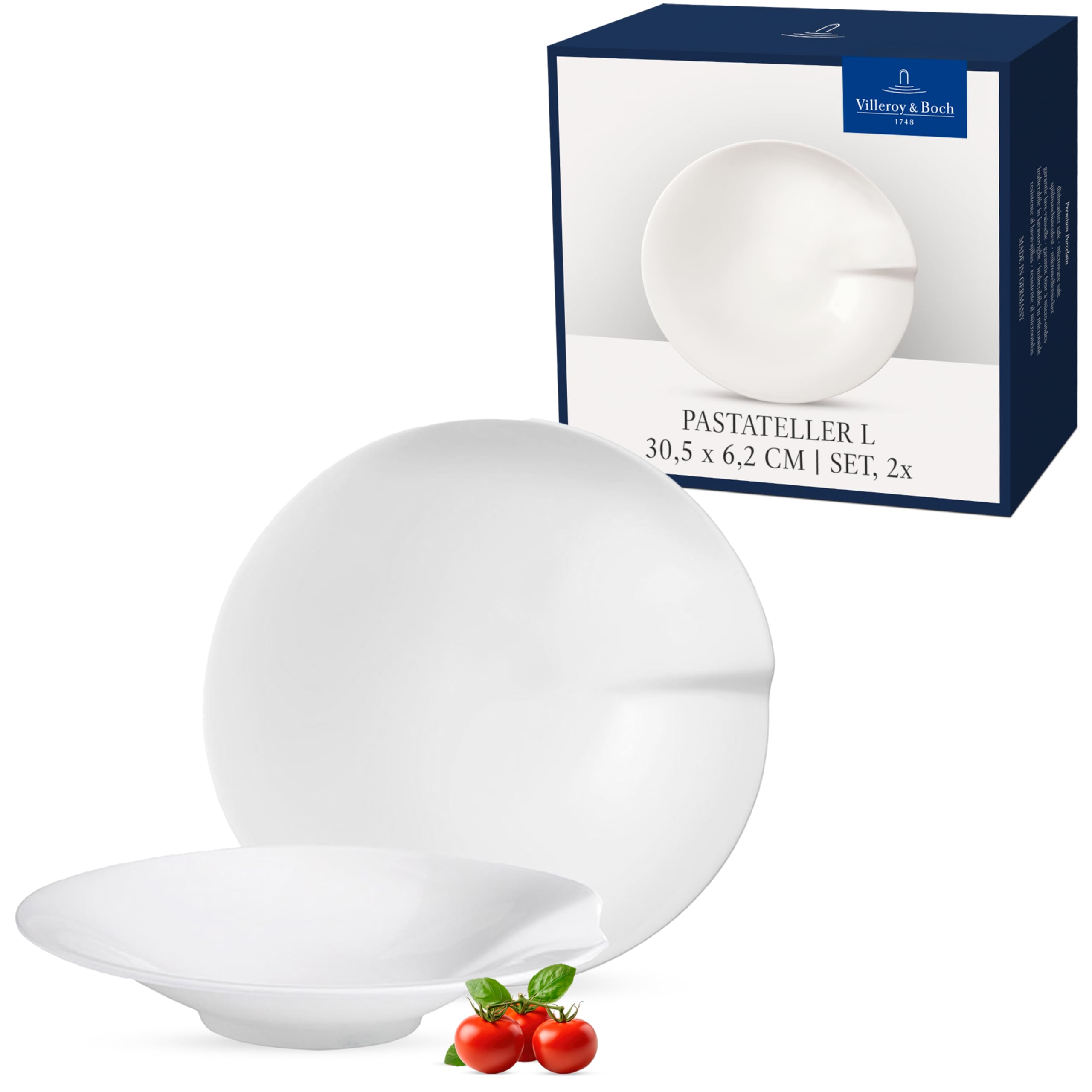 Villeroy & Boch Passion Platos para pasta grande, Set de 2, 30,5 cm, Porcelana , Blanco, 2 piezas