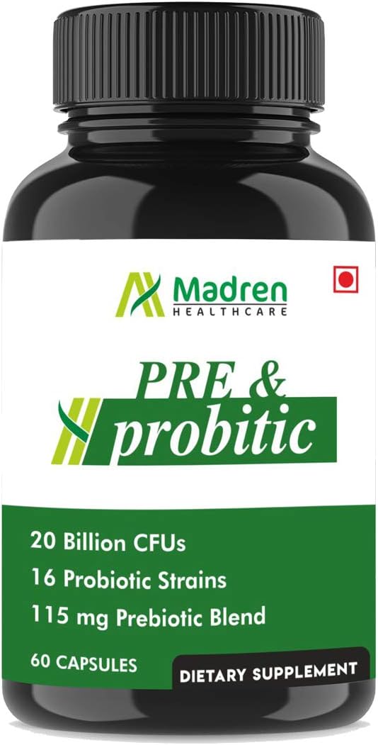Madren Healthcare Probiotics Supplement 20 Billion, 16 Strains with Prebiotics, 60 Capsules