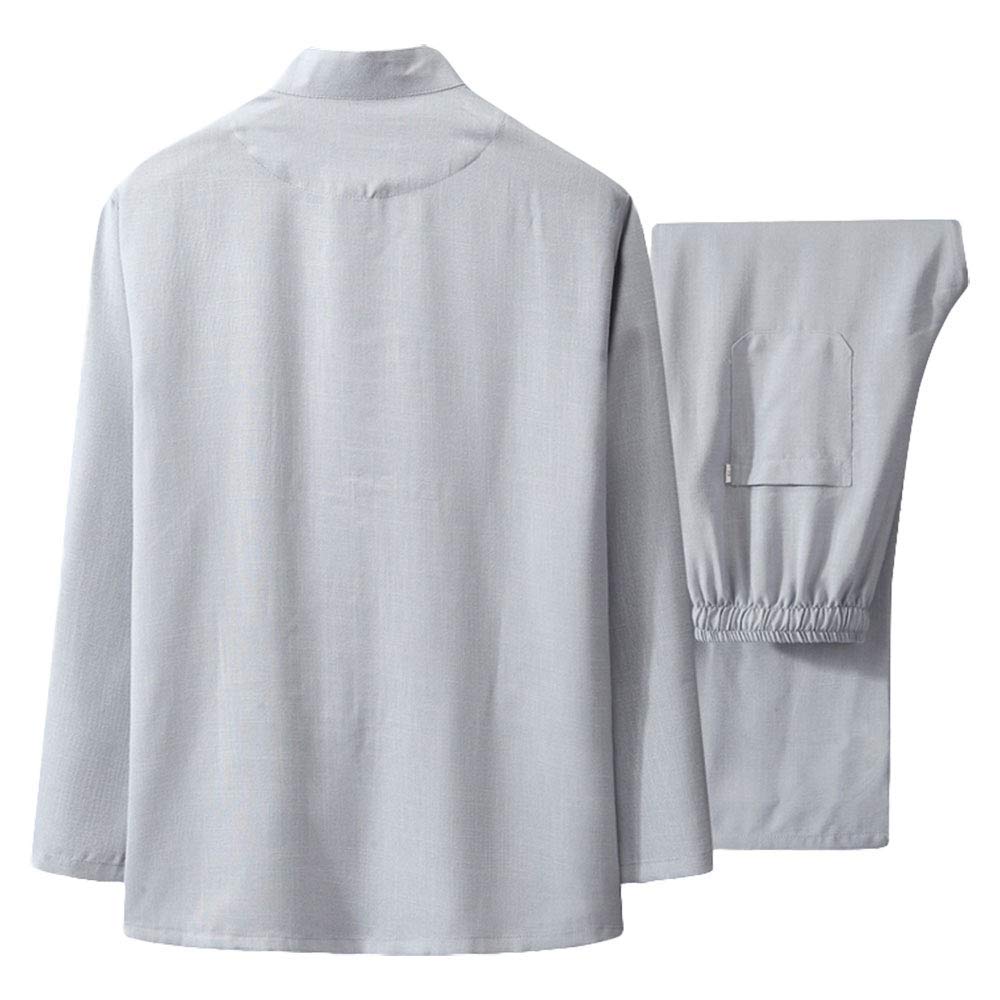 Baumwolle Leinen Tai Chi-Set für Männer, Breathable chinesische Kleidung Tang-Anzug 2 Stück Traditionelle Kampfkunst Kung Fu Sets,Grau,L