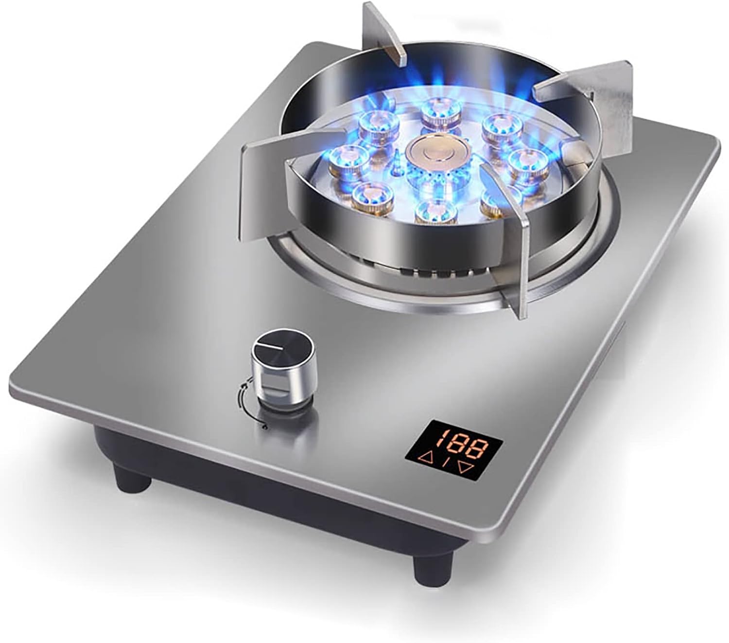 Gas Hob 7.2Kw Nine-Chamber High-Fire Built-In Gas Cooktop, Black Tempered Glass & Stainless Steel Panel (B LPG) (Black LPG)