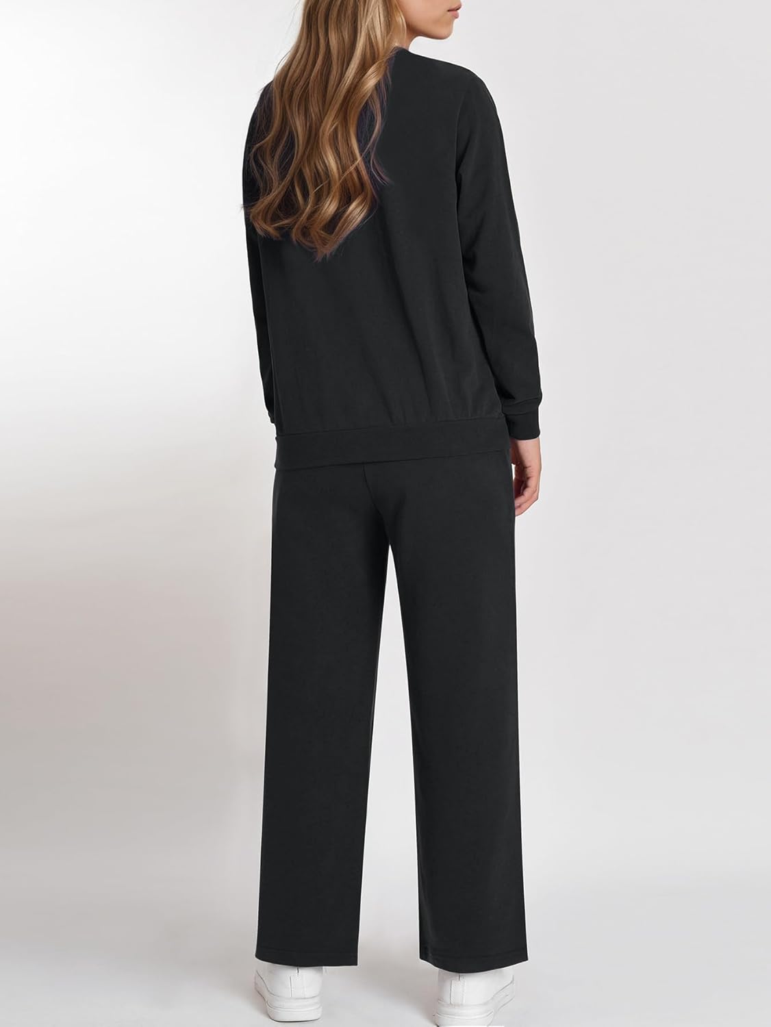 Weintee Women's Petite Sweatsuits Cotton Jogging Suits Wide Leg Sweatpants Sets - Image 2