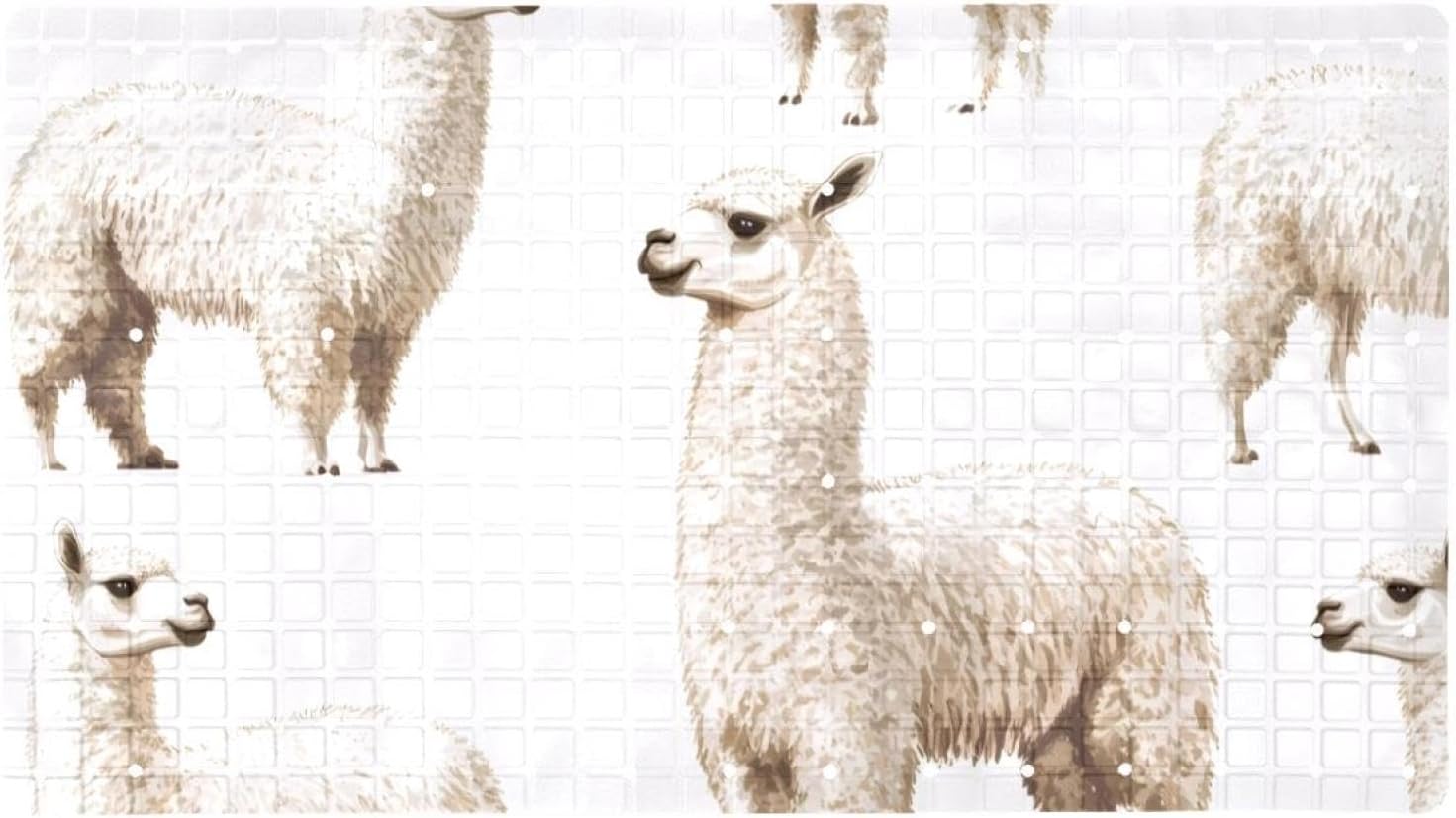 Seamless Lama Alpaca Animal Pattern Bath Tub and Shower Mats, Non Slip Bathmat with Drain Holes and Suction Cups for Bathroom Floor, 15.1 x 26.8 Inch
