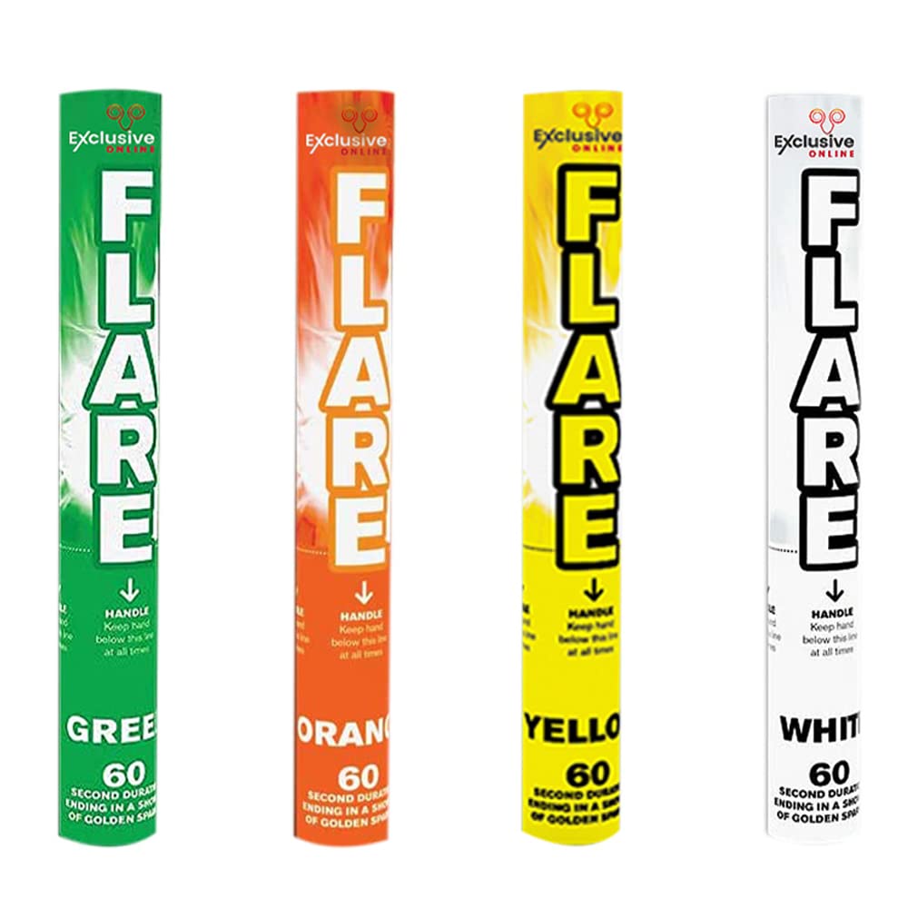 Pack of 4 Mixed Color Hand held Flares for Paintball, Weddings, Photoshoots & Special Effects (Green, Orange, White & Yellow)