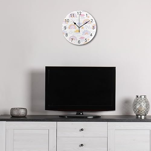 Miniatura 4 de Kuizee Reloj de pared silencioso de PVC sin tictac, funciona con pilas, diseño de nube arco iris, estilo bohemio, decoración descubierta, hogar,