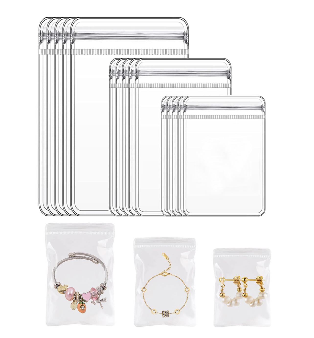 CroshukiCroshuki 30pcs 3 Sizes Clear Jewelry Organizer Earring Ring Necklace Storage Bags Travel, Anti Tarnish Protect Jewelry