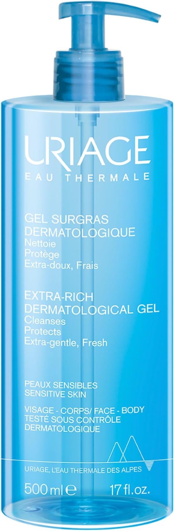 Extra-Rich Dermatological Cleansing Gel 500ml - Fresh Face & Body Foaming Cleanser - Sensitive & Dry Skin - Hydrates & Preserves the Hydrolipidic Film - Paraben & Soap-Free - Physiological pH