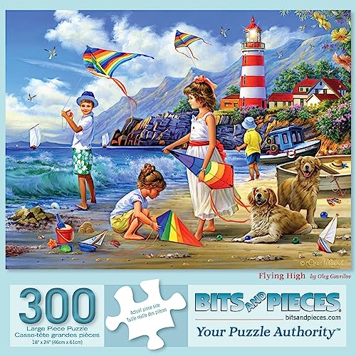 Bits and Pieces – Puzzle de 300 Piezas para Adultos – Volando Alto - Cometas en la Playa Diseñado por Alan Giana, Tamaño del Puzzle Completo: 18" x 24" miniatura 1