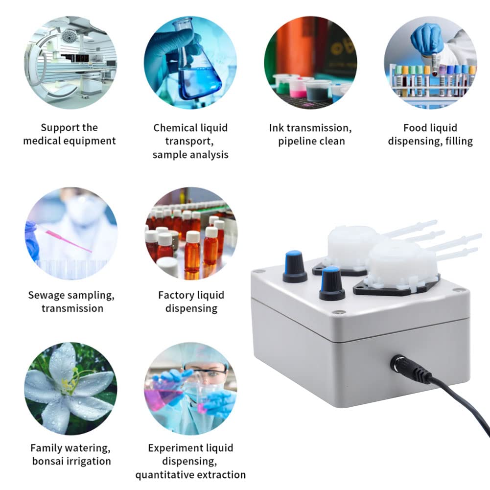 Gikfun Pompa dosatrice peristaltica regolabile DC 12 V, testa dosatrice, 8-70 ml/min con adattatore per prodotti chimici, liquidi, acquario, laboratorio analitico EK1971