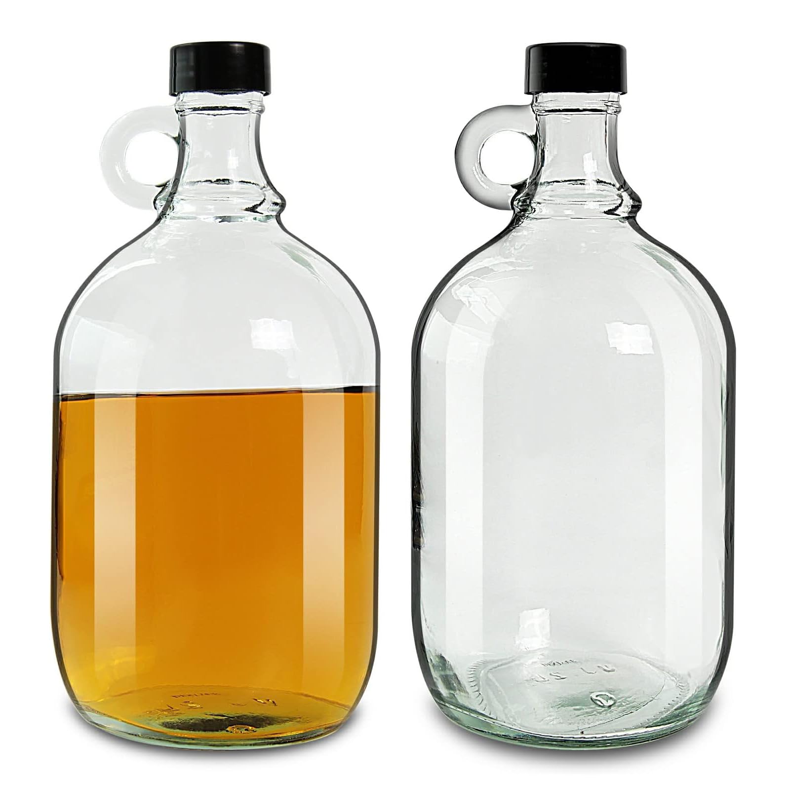 NCPSAKD 0.5 gallon Transparent,Glass Bottles with Air Tight Poly Caps. Perfect Glass Containers for Secondary Fermentation,Storing Kombucha,Brewing and Juicing, 2 Pack