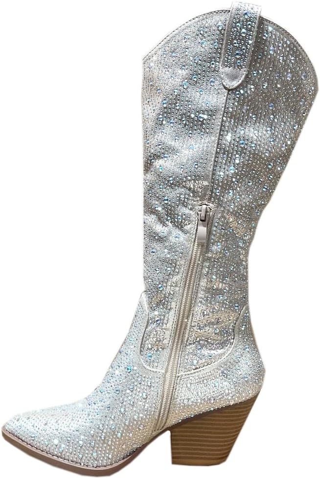 ABSOLEX Women Western Cowgirl Cowboy Pointed Toe Rhinestone Knee High Boots - 第 36/64 張圖片
