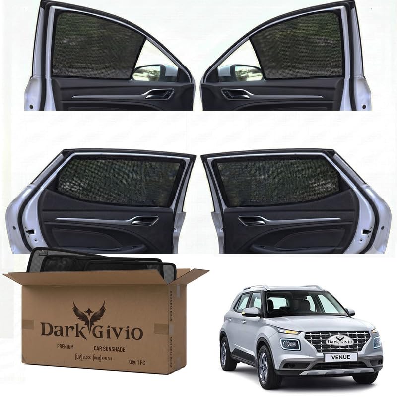 Image of Car Window Sun Shade Protector for Venue | Exact Fit Non-Magnetic Half Cut Sunshade (Set of 4 /6) | UV Blocker Side Window Car Curtains & Interior Accessory