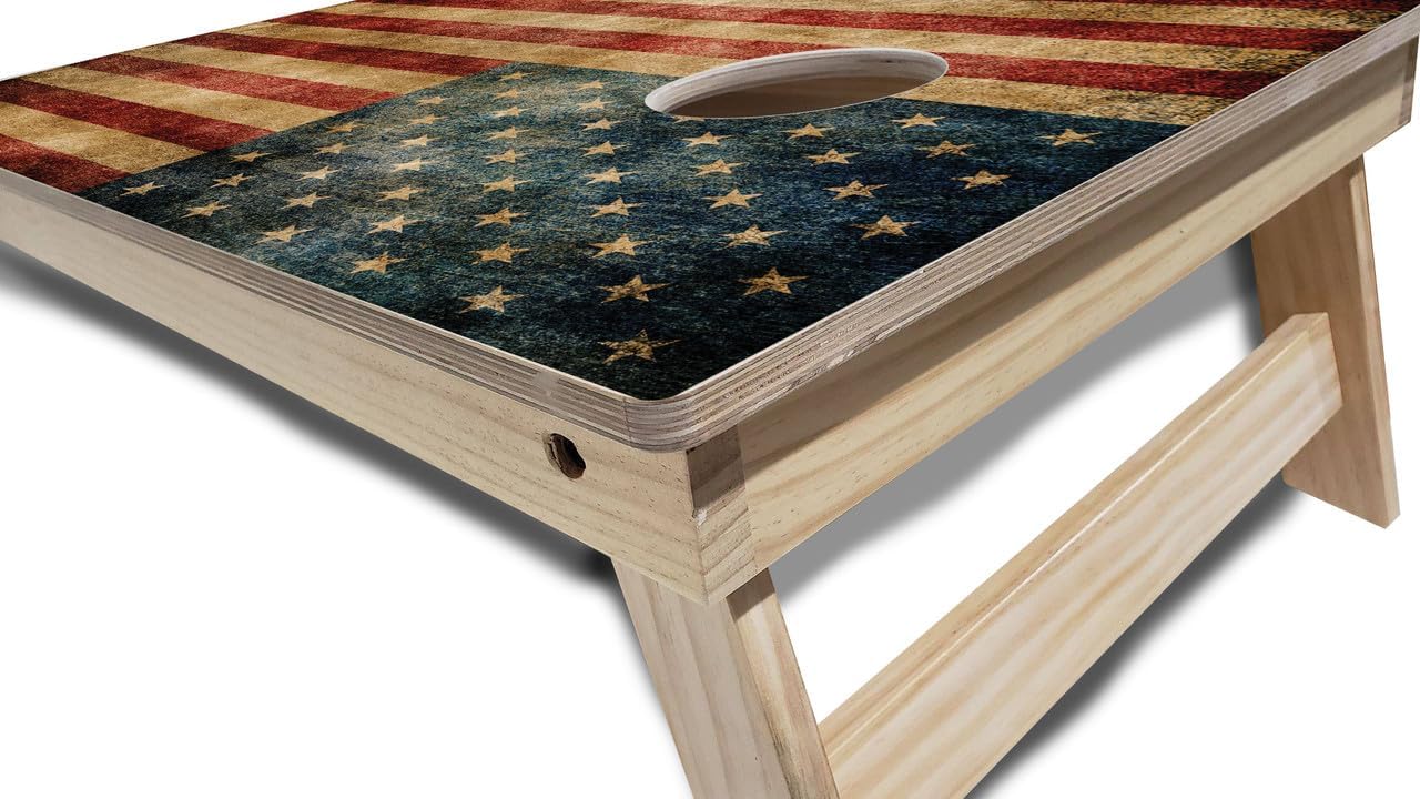 Tournament Grade Tailgating Pros Regulation Cornhole Boards Flag Set - Includes 8 Bean Bags, Carrying Cases, and 4'x2' Corn Hole Toss Game