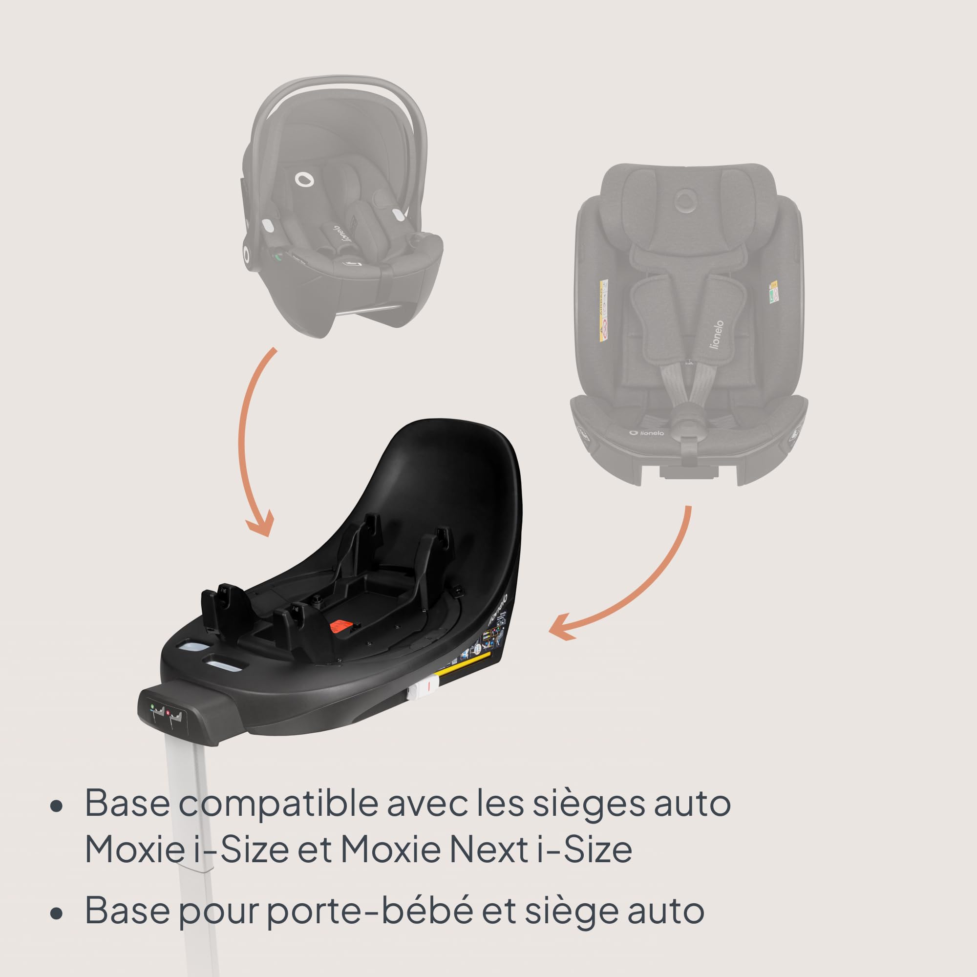 Lionelo Moxie Plus i-Size Base ISOFIX Pivotante 360 Pour Siège Auto Moxie i-Size (Et Next) Jambe De Force, Indicateur De Bonne Installation, Rotation À Une Main