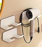 Vista 10 de Soporte universal para secador de pelo, colgador de pared para secador de pelo, gancho para secador de pelo con organizador de enchufe y cables