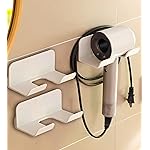 SUPTEC 2 Pack Universal Hair Dryer Holder, Self Adhesive Wall Mount Stand for Most Brand/Size Hair Blow Dryer Hair Dryer Organizer Rack with Plug&Wire Hook for Bathroom