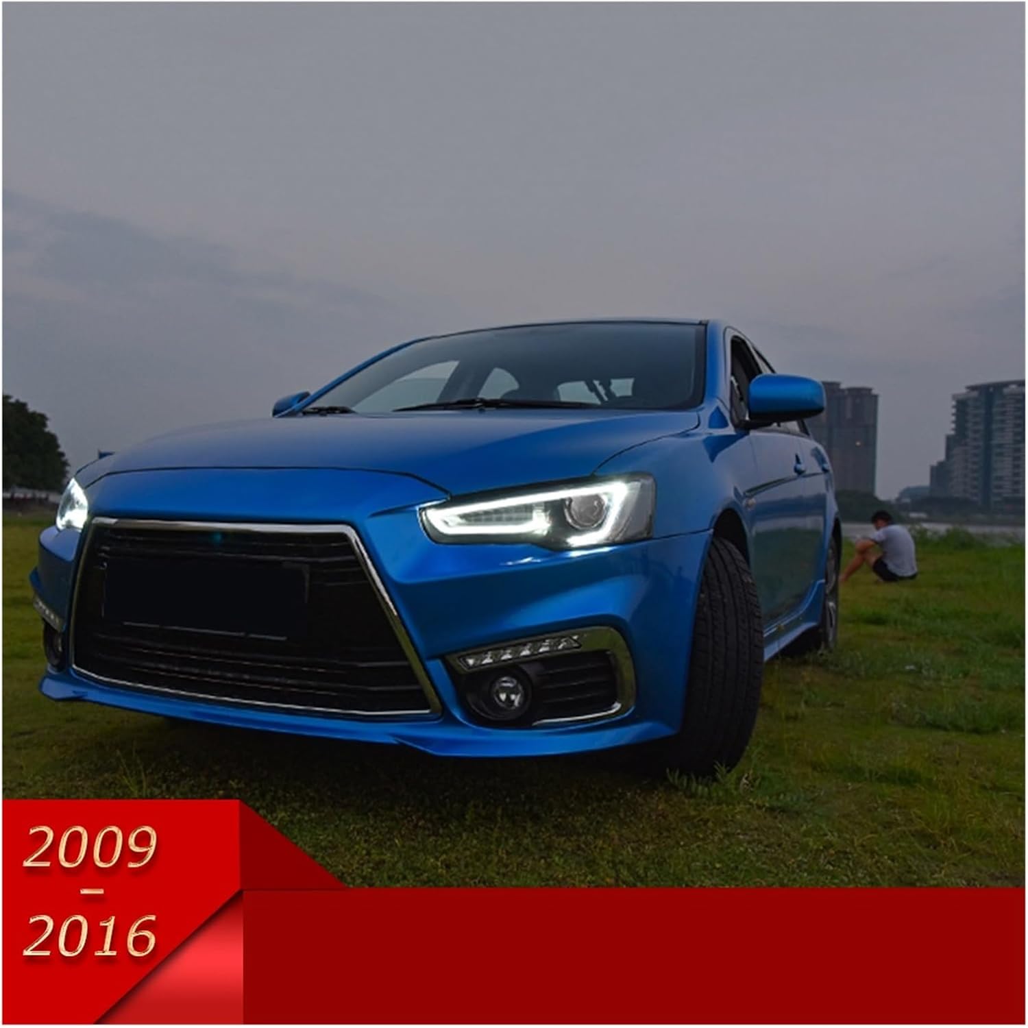 Car Lights Headlight Compatible With Lancer EX EVO 2009-2016 LED Auto Assembly Upgrade Evil Eye Eagle Design Signal Lamp Tool Accessories(LED Light Source)