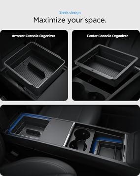 Spigen Center Console and Armrest Organizer for Tesla Model Y Juniper & Model Y L (Only Premium & Performance 2026/2025) and Model 3 Highland (Standard, Premium & Performance 2026/25/24)