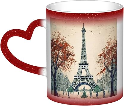 11oz Ceramic Coffee Cup Color Changing Mug Funny Magic Heat Sensitive Cups Hot Cocoa Tea Milk Mugs Paris City Tree Eiffel Tower Art Drinks Cup for Birthday Anniversary Christmas Gift