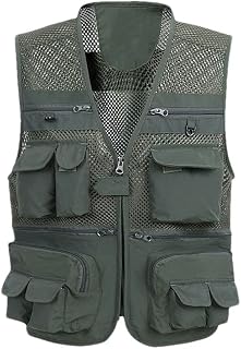 Pohullan Men's Mesh Vest Men With Many Pockets Reporter Photographer Workwear Walking Travel Waistcoat