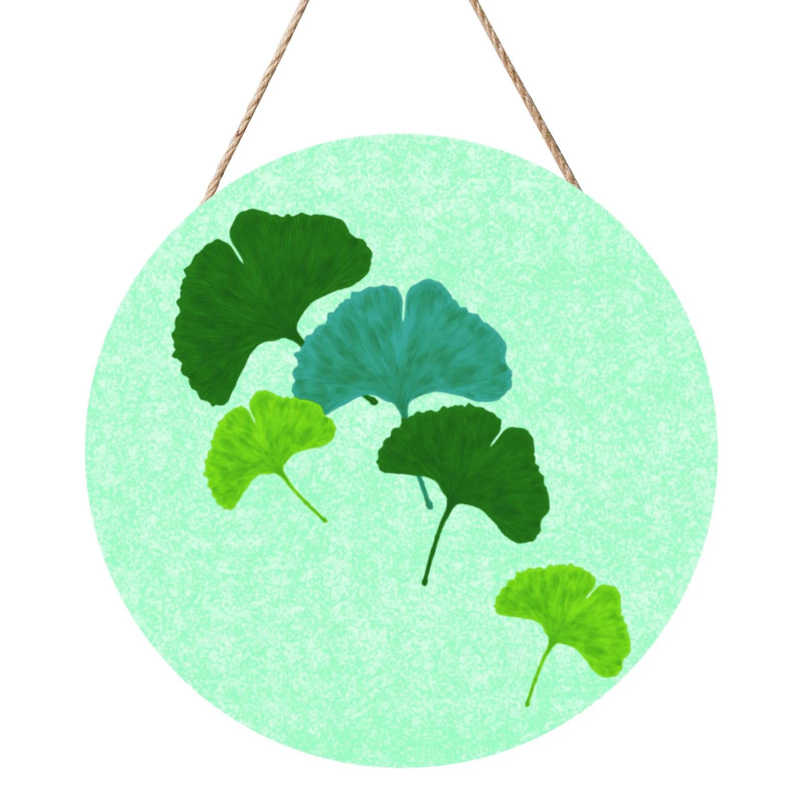InOmak Watercolour Ginkgo Biloba Leaf, Round Wood Panel Painting 12 in, Wall Hanging Painting For Home