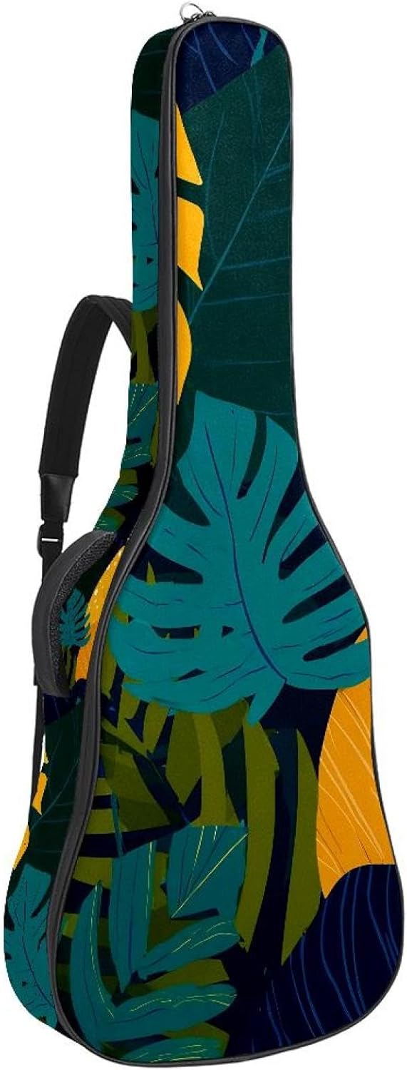 Acoustic Guitar Gig Bag 10mm Thick Padding, Soft Waterproof Guitar Case with Adjustable Backpack Straps for 40-42 Inch Guitar, Tropical Flamingos and Leaves Seamless Pattern