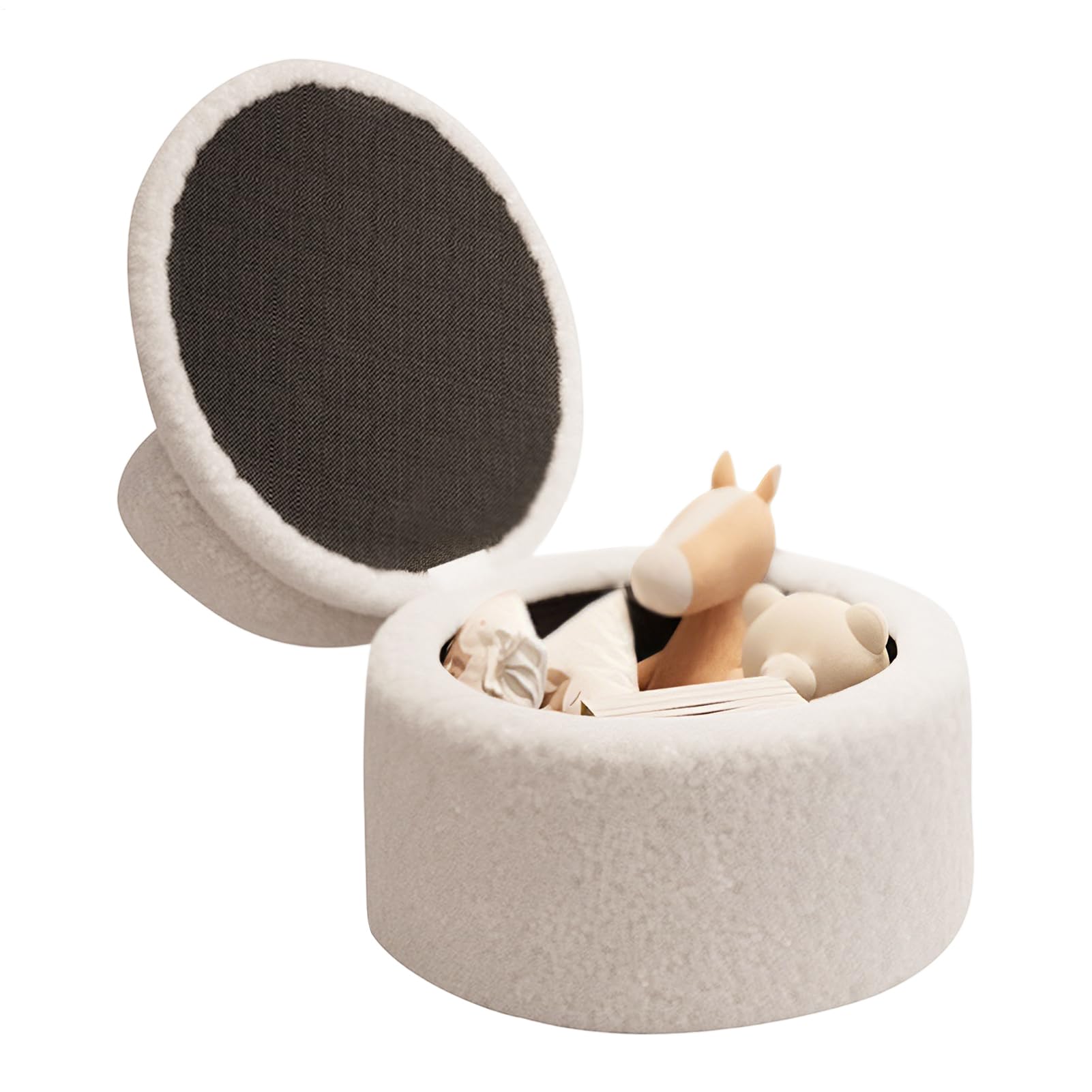 Pouf Per Poggiapiedi Ottomana Panca Rotonda in Peluche con Contenitore
