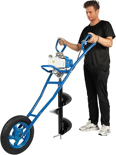 Excavadora de agujeros de poste de 2 tiempos de 63 CC, taladro de tierra a gas de 3 HP, taladro de tierra de gasolina, carretilla con broca de 11