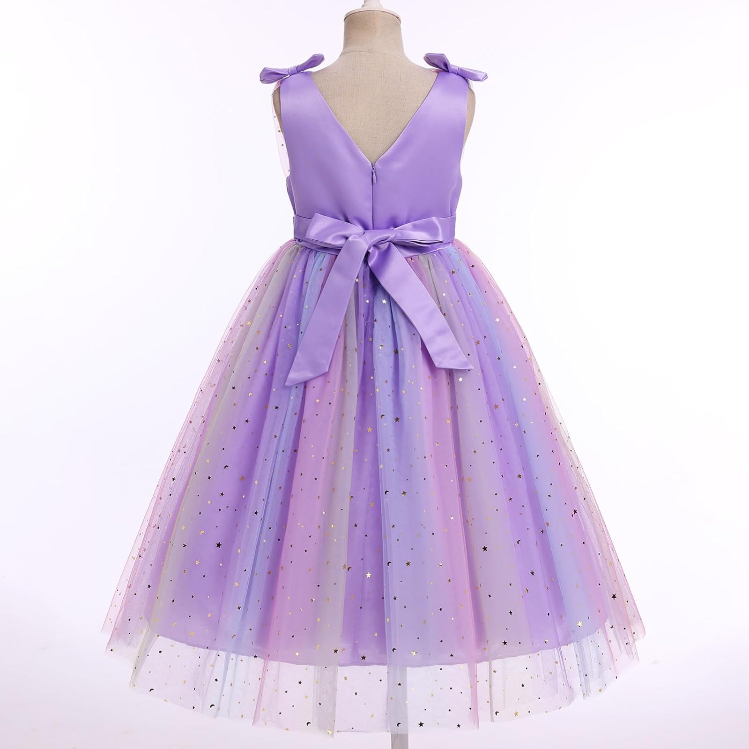 IMEKIS Flower Girls Dress Rainbow Sparkly Tulle Formal Wedding Party Graduation Prom Ball Gown 3-10T