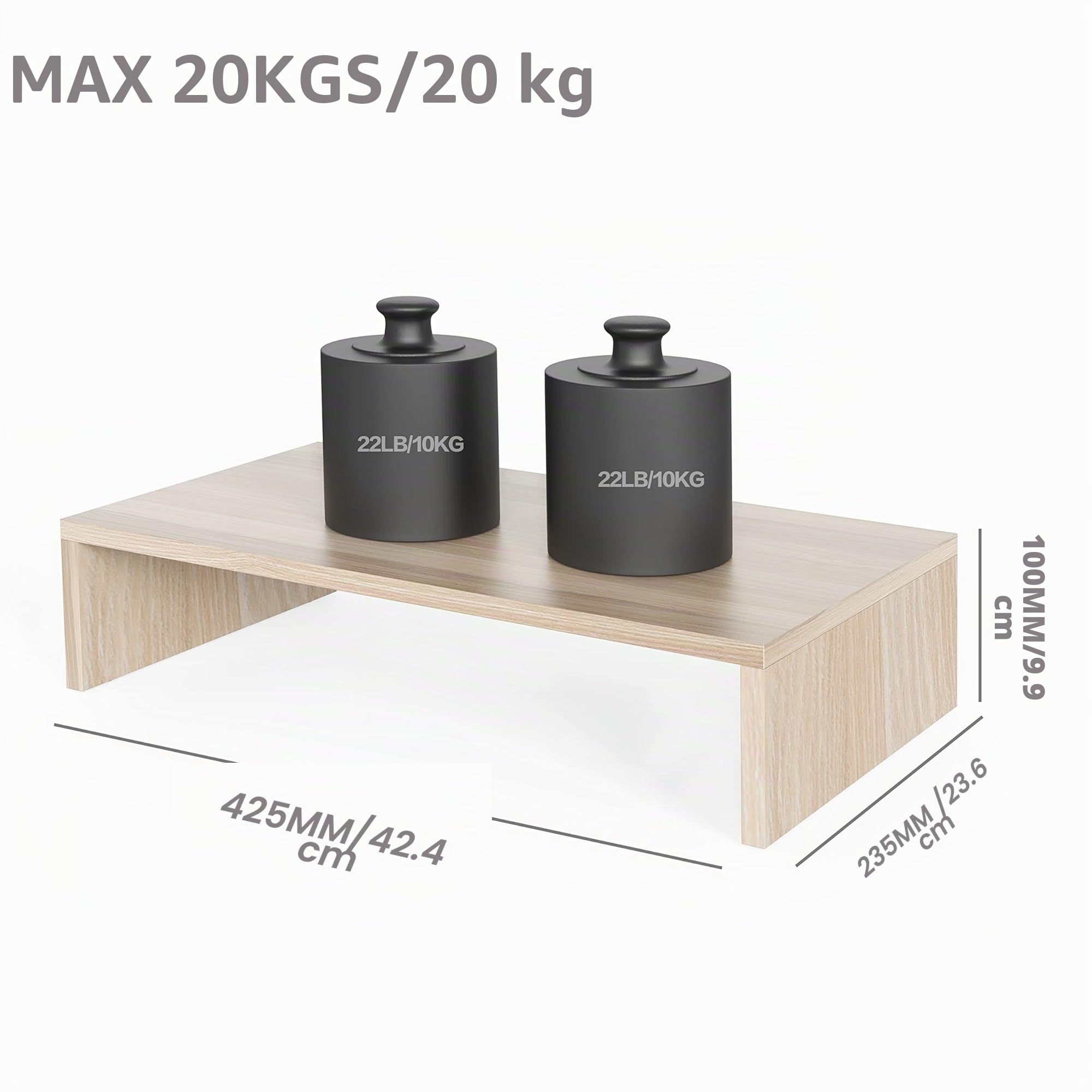 FITUEYES Réhausseur d'Écran en Bois,Support de Moniteur,Support d'Ordinateur Portable,PC,TV,pour le Bureau la Maison,42,5x23,5x10cm,,Couleur Chêne