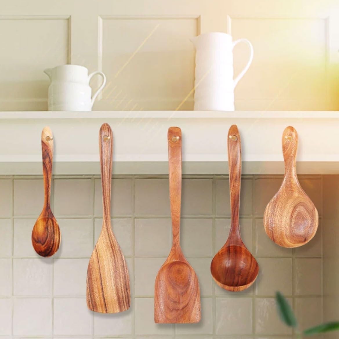 Kitchen Utensils Sets Wood Spatulas Spoons for Cooking Kitchen Cooking Tools 5 Pieces