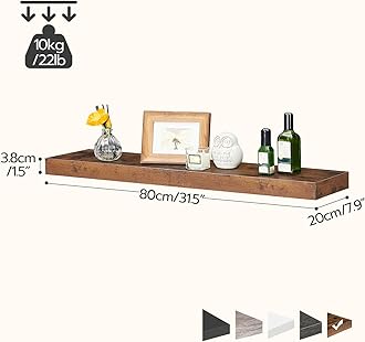 HOOBRO Floating Shelves, Wall Shelf Set of 2, 31.5 Inch Hanging Shelf with Invisible Brackets, for Wall Bathroom, Bedroom, Toilet, Kitchen, Office, Living Room Decor, Rustic Brown BF80BJP201