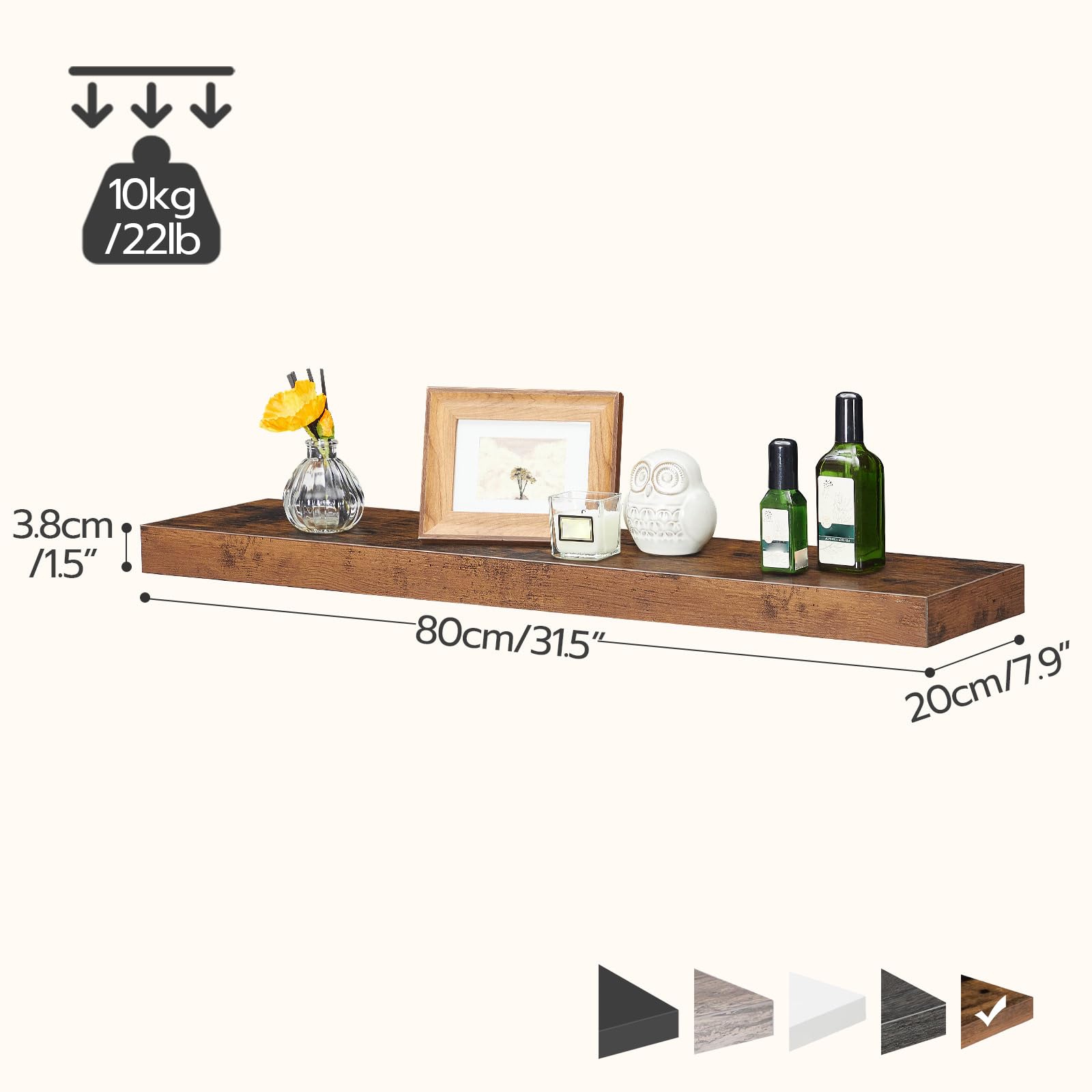 HOOBRO Floating Shelves, Wall Shelf Set of 2, 31.5 Inch Hanging Shelf with Invisible Brackets, for Wall Bathroom, Bedroom, Toilet, Kitchen, Office, Living Room Decor, Rustic Brown BF80BJP201