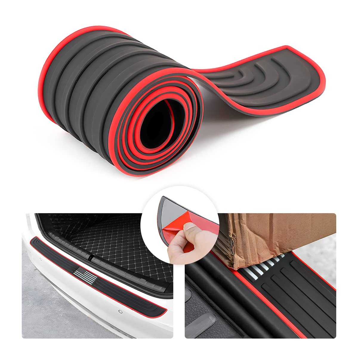 8sanlione Car Rear Bumper Guard Strip, Red Edge/Black Flag/40.9"x3.5"