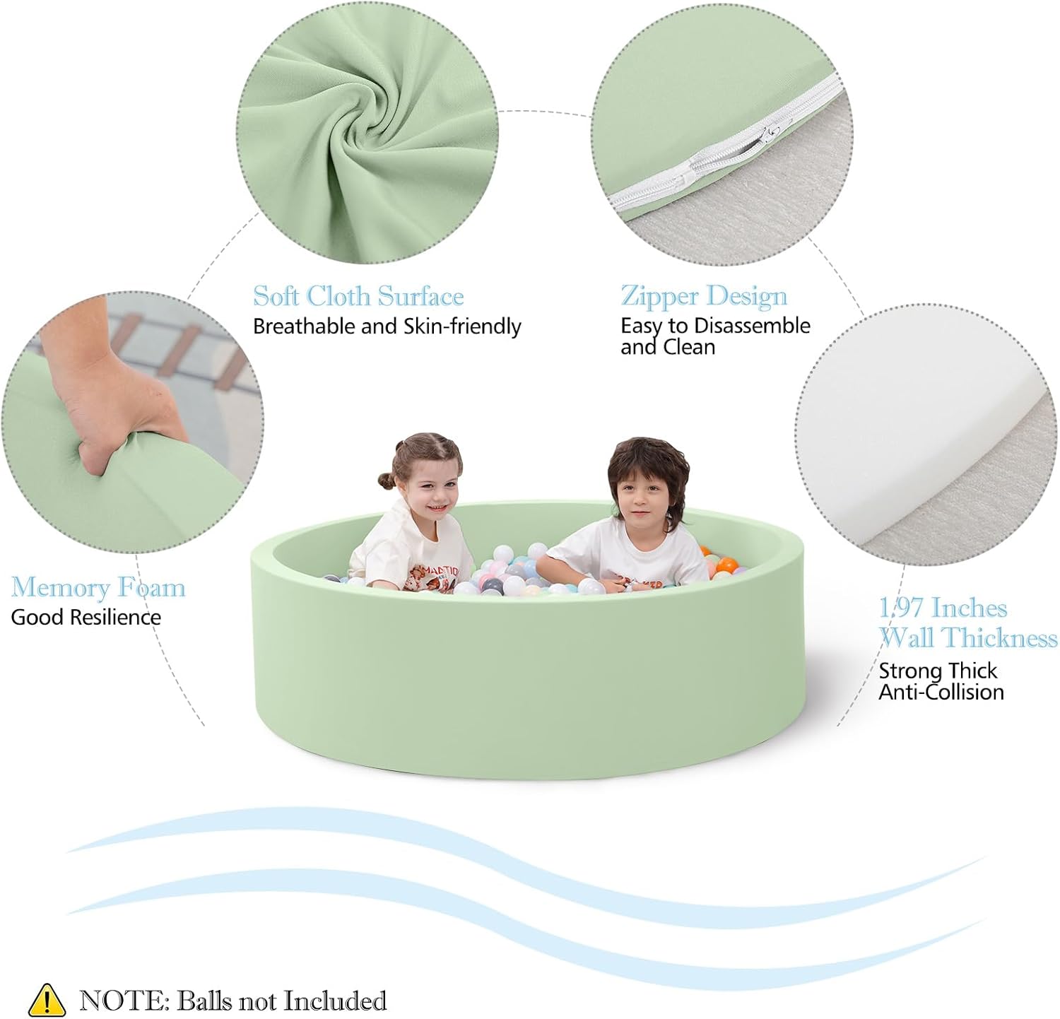 Foam Ball Pit for Toddlers, 35.4"x 11.8" Kids Ball Pit, Soft Round Baby Ball Pool, Ideal Gift for Girls and Boys, Indoor and Outdoor Game(Green, NO Balls)