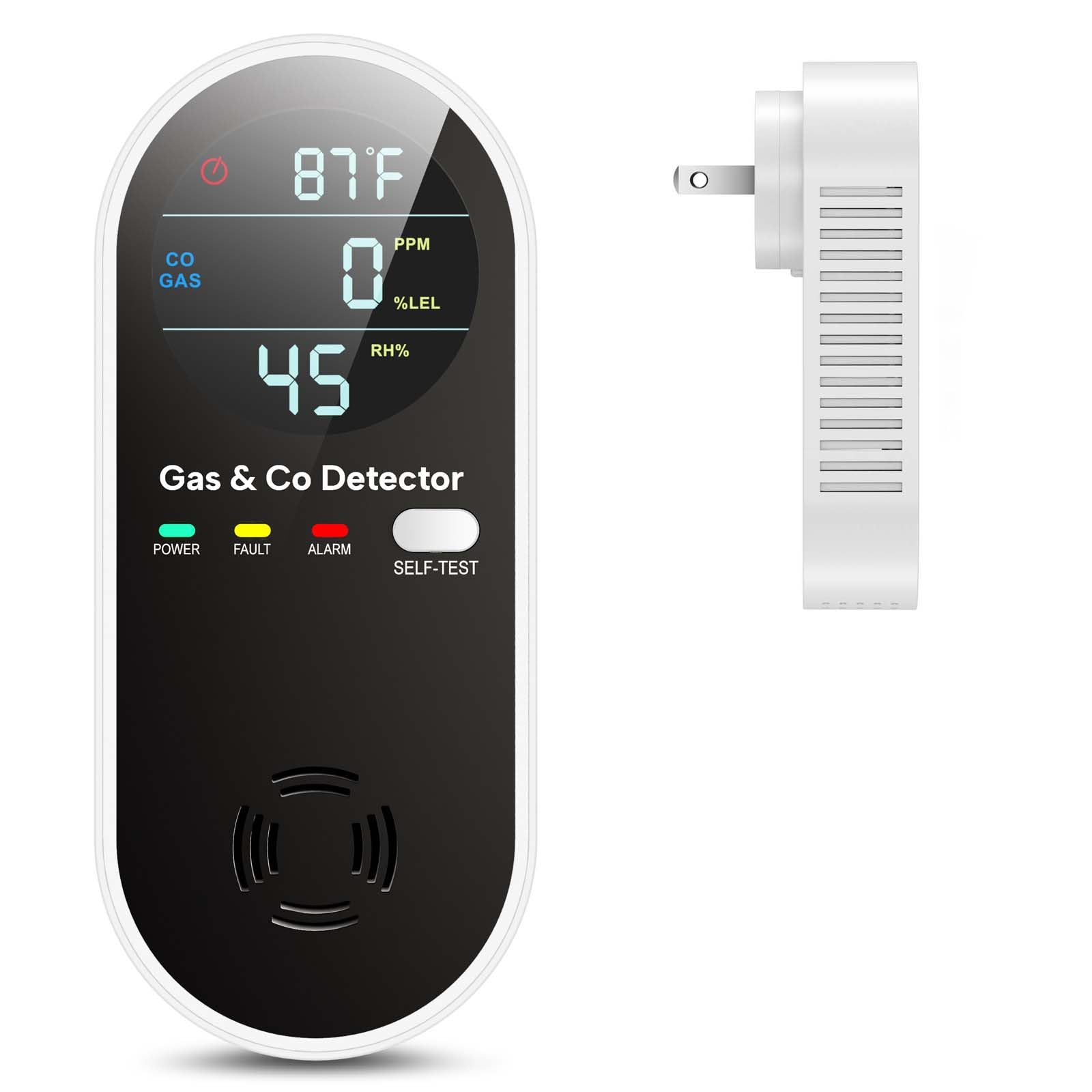 NICGOL 4 in 1 Upgraded Natural Gas Leak Detector and Carbon Monoxide Detectors, Dual Sensor Gas Leak Detector & Carbon Monoxide Detectors Plug in (Temperature & Humidity) for Home, RV (Black)