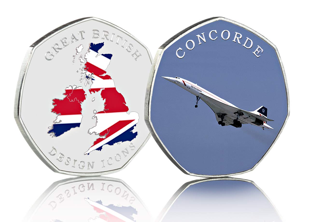 The Commemorative Coin Company CONCORDE Supersonic Jet Full Colour Silver Commemorative GREAT BRITISH DESIGN ICONS. British Airways