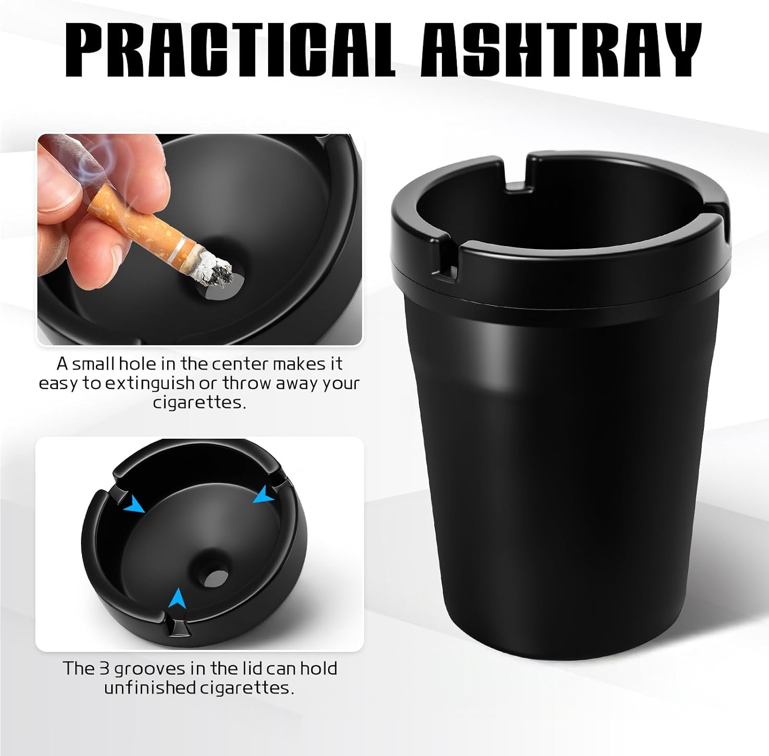 Wuyaoyao 2PCS Car Ashtray, Automotive Self-Extinguishing Ashtray with Lid Smell Proof, Smokeless Ashtrays for Car Cup Holder, Portable Vehicle Cigarette Ash Holder Trash Can for Home Office