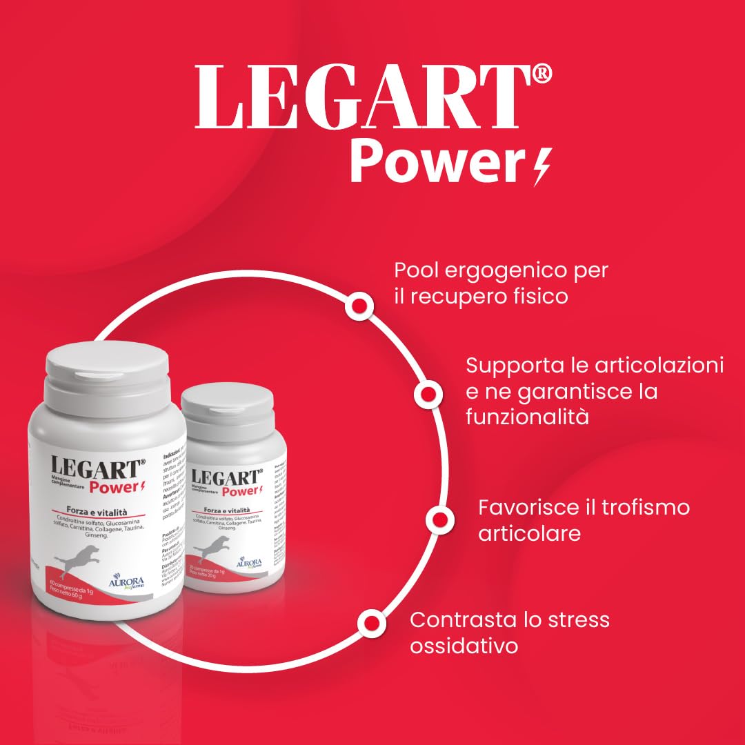 Aurora Biofarma Legart Power 60 Compresse - Mangime Complementare per Cani e Gatti - Utile per Forza, Vitalità e Articolazioni