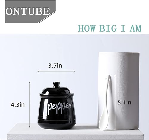 Miniatura 17 de ONTUBE Cuencos de cerámica para sal y pimienta con tapa y cuchara 12oz (blanco) Blanco,Negro -,marino,Turquesa