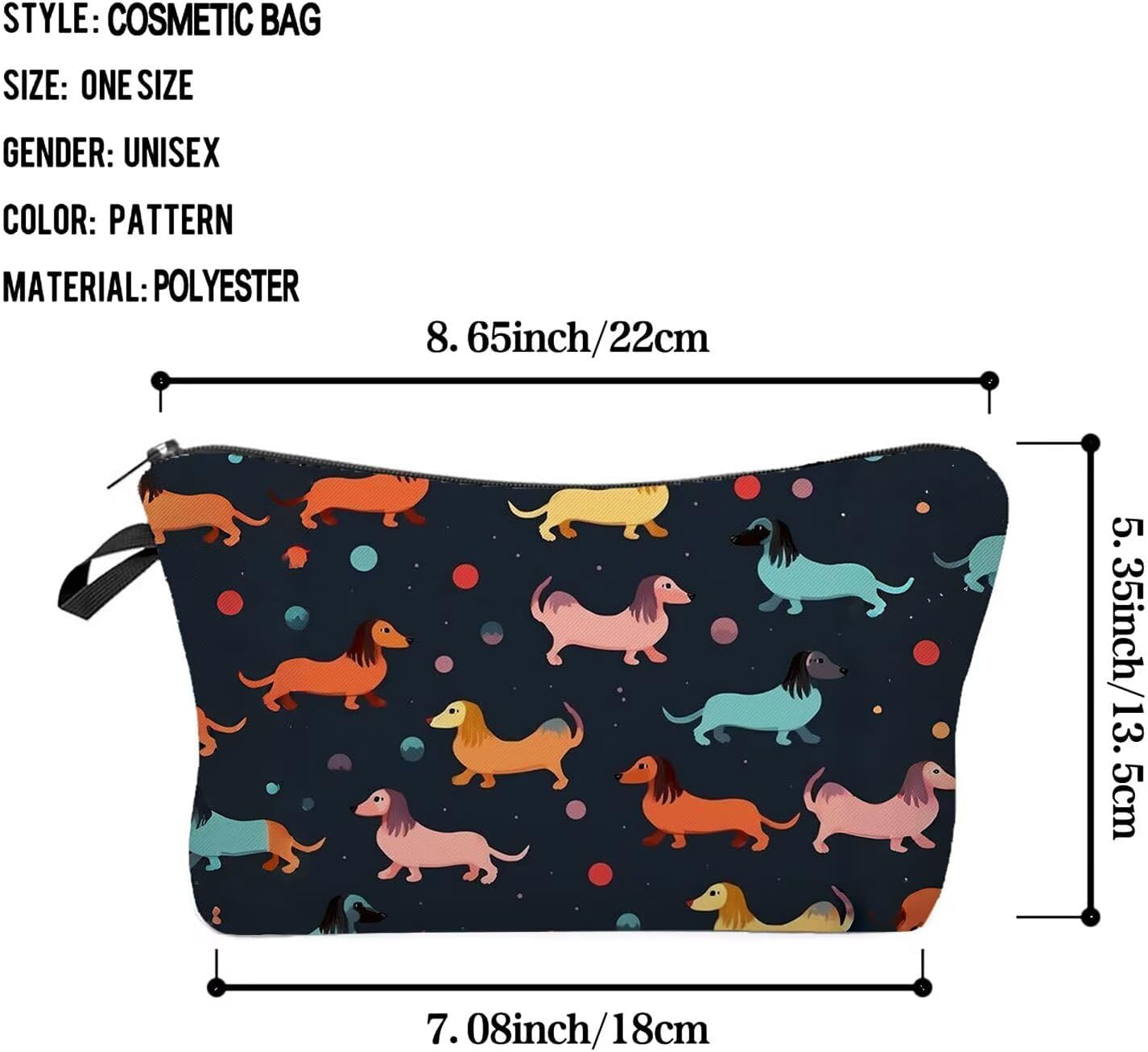 Funny Abstract Dachshund Makeup Bag Cute Small Organizer Zipper Pouch Colorful Puppy Cosmetic Bag Birthday Present for Dog Lovers Dachshund Mom Friends - Image 2