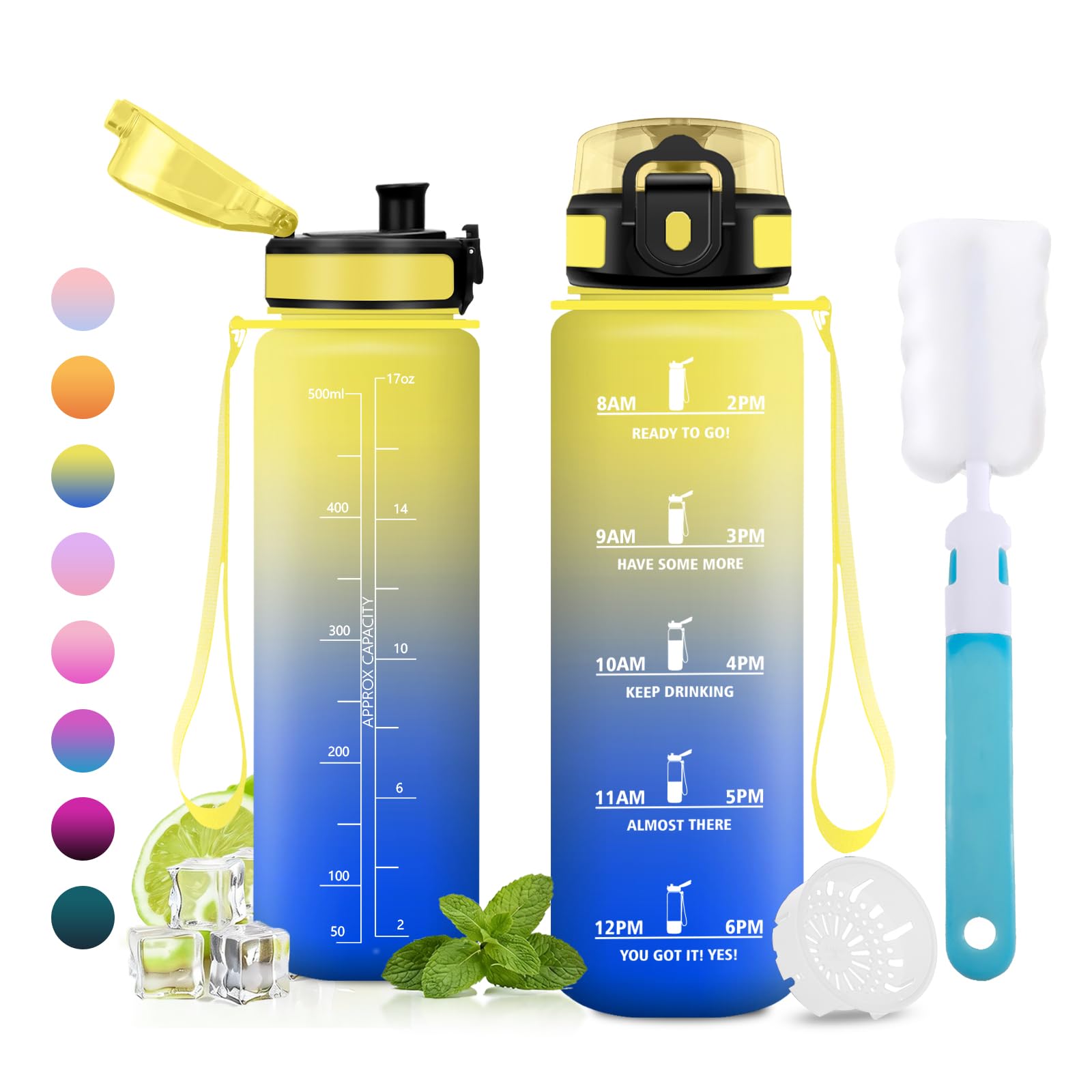 JAPORIA 500ml Water Bottle, Time Markers Bottle, Filter Bottle, BPA-Free Water Bottle, for School, Office, Sports